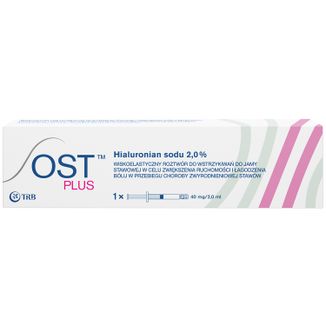 OST Plus 40 mg/ 2 ml, hialuronian sodu 2,0%, roztwór do iniekcji, 2 ml x 1 ampułkostrzykawka - zdjęcie produktu