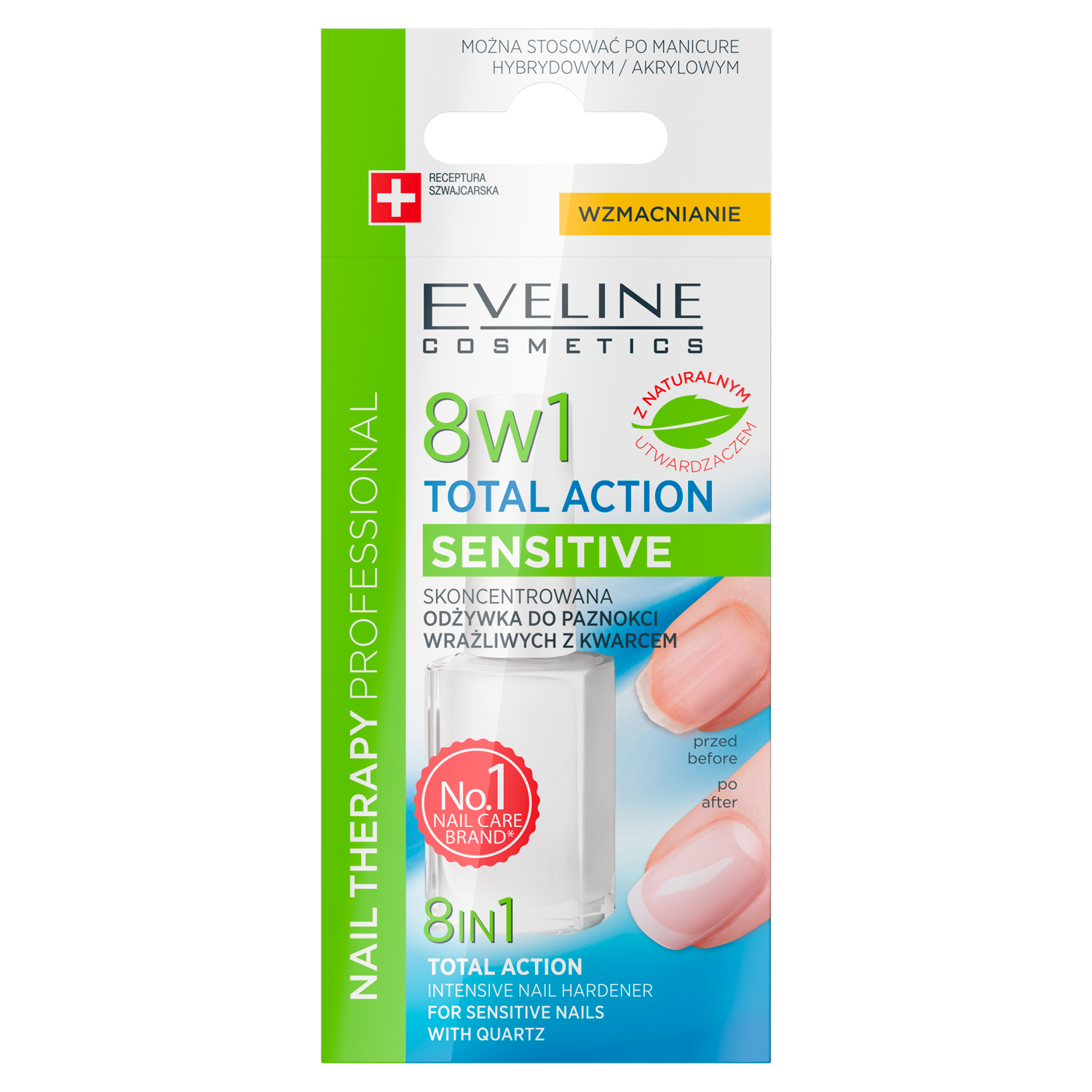 Nieznana Eveline Cosmetics Nail Therapy Total Action Sensitive 8w1, odżywka do paznokci kruchych i łamliwych, 12 ml