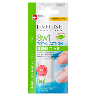 Eveline Cosmetics Nail Therapy Total Action Sensitive 8w1, odżywka do paznokci kruchych i łamliwych, 12 ml - zdjęcie produktu