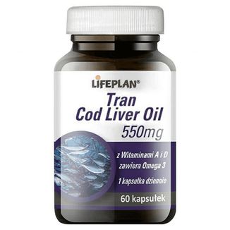 Lifeplan Tran Cod Liver Oil 550 mg, 60 kapsułek - zdjęcie produktu