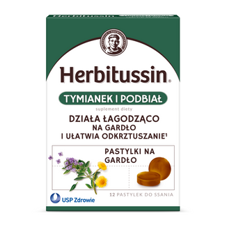 Herbitussin Tymianek i Podbiał, 12 pastylek do ssania - zdjęcie produktu
