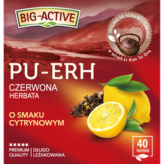 Herbapol Big-Active Pu-Erh Herbata Czerwona o smaku cytrynowym, 40 torebek Herbapol Big-Active Pu-Erh Herbata Czerwona o smaku cytrynowym, 40 torebek - zdjęcie produktu