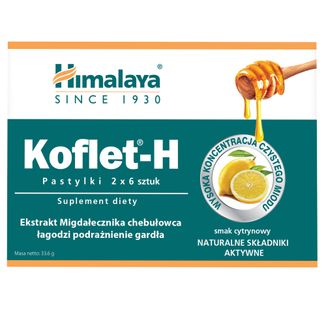 Himalaya Koflet-H, smak cytrynowy, 12 pastylek do ssania USZKODZONE OPAKOWANIE - zdjęcie produktu