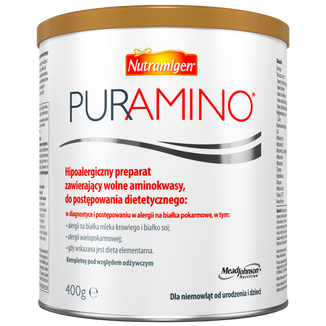 Nutramigen Puramino, hipoalergiczny preparat zawierający wolne aminokwasy do postępowania dietetycznego dla niemowląt od urodzenia i dzieci, 400 g - zdjęcie produktu