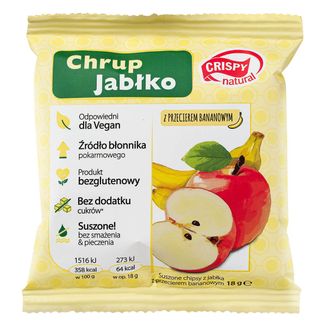 Crispy Natural, suszone chipsy z jabłka z przecierem bananowym, 18 g - zdjęcie produktu