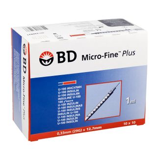 BD Micro-Fine Plus, strzykawka insulinowa, 1 ml, U-100, z igłą 29G, 0,33 x 12,7 mm, 100 sztuk - zdjęcie produktu