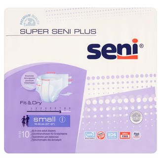 Super Seni Plus, pieluchomajtki, Small, 55-80 cm, 10 sztuk - zdjęcie produktu