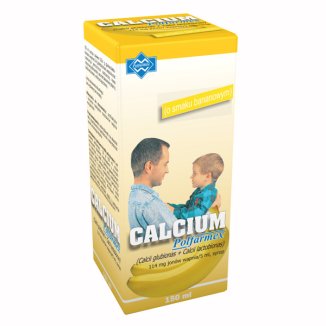 Calcium Polfarmex 114 mg/ 5 ml, syrop, smak bananowy, 150 ml - zdjęcie produktu
