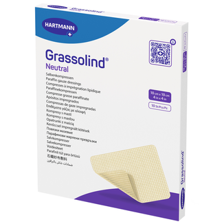 Grassolind Neutral, opatrunek z maścią, jałowy, 10 cm x 10 cm, 10 sztuk - zdjęcie produktu
