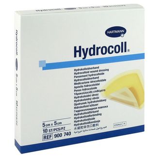 Hydrocoll, opatrunek hydrokoloidowy, jałowy, 5 cm x 5 cm, 10 sztuk USZKODZONE OPAKOWANIE - zdjęcie produktu