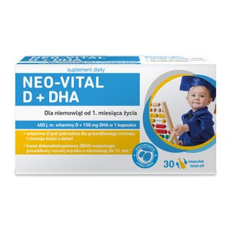 Neo-Vital D + DHA, witamina D 400 j.m. z DHA dla niemowląt od 1 miesiąca, 30 kapsułek twist-off - zdjęcie produktu
