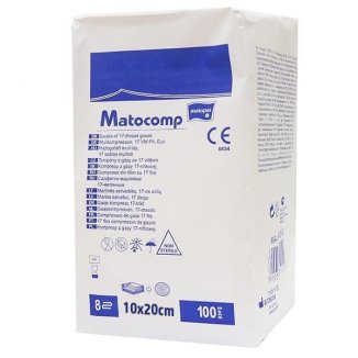 Matopat Matocomp, kompresy niejałowe z gazy, 17-nitkowe, 8-warstwowe, 10 cm x 20 cm, 100 sztuk - zdjęcie produktu