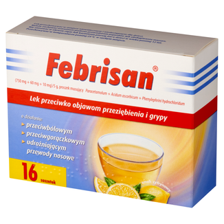Febrisan (750 mg + 60 mg + 10 mg)/ 5 g, proszek musujący, 16 saszetek - zdjęcie produktu