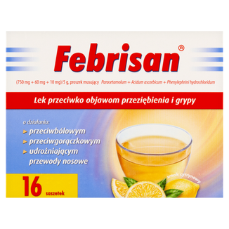 Febrisan (750 mg + 60 mg + 10 mg)/ 5 g, proszek musujący, 16 saszetek - zdjęcie produktu