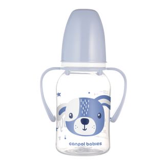 Canpol Babies, butelka wąska z uchwytem, Cute Animals, 11/823, niebieska, od 3 miesiąca, 120 ml - zdjęcie produktu