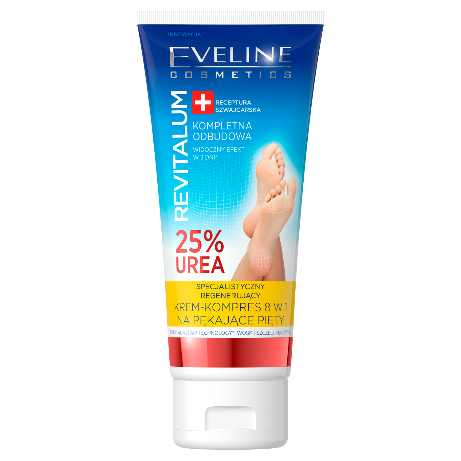 Nieznana Eveline Cosmetics Revitalum, spezialisiert regenerierend Creme-Kompresse 8w1 für rissig Fersen, 100 ml — Inhaltsstoffe und Bewertung