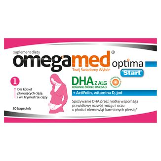 Omegamed Optima Start DHA z alg dla kobiet planujących ciążę i w pierwszych miesiącach ciąży, 30 kapsułek - zdjęcie produktu