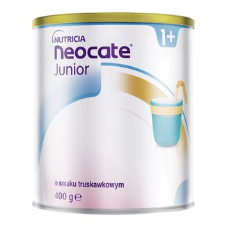 Neocate Junior, dla dzieci z alergią na białka mleka krowiego i złożoną nietolerancją białek pokarmowych, po 1 roku, smak truskawkowy, 400 g - zdjęcie produktu