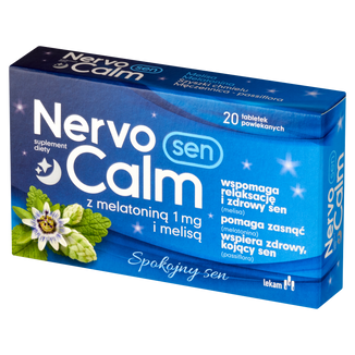 NervoCalm Sen z melatoniną 1 mg i melisą, 20 tabletek - zdjęcie produktu