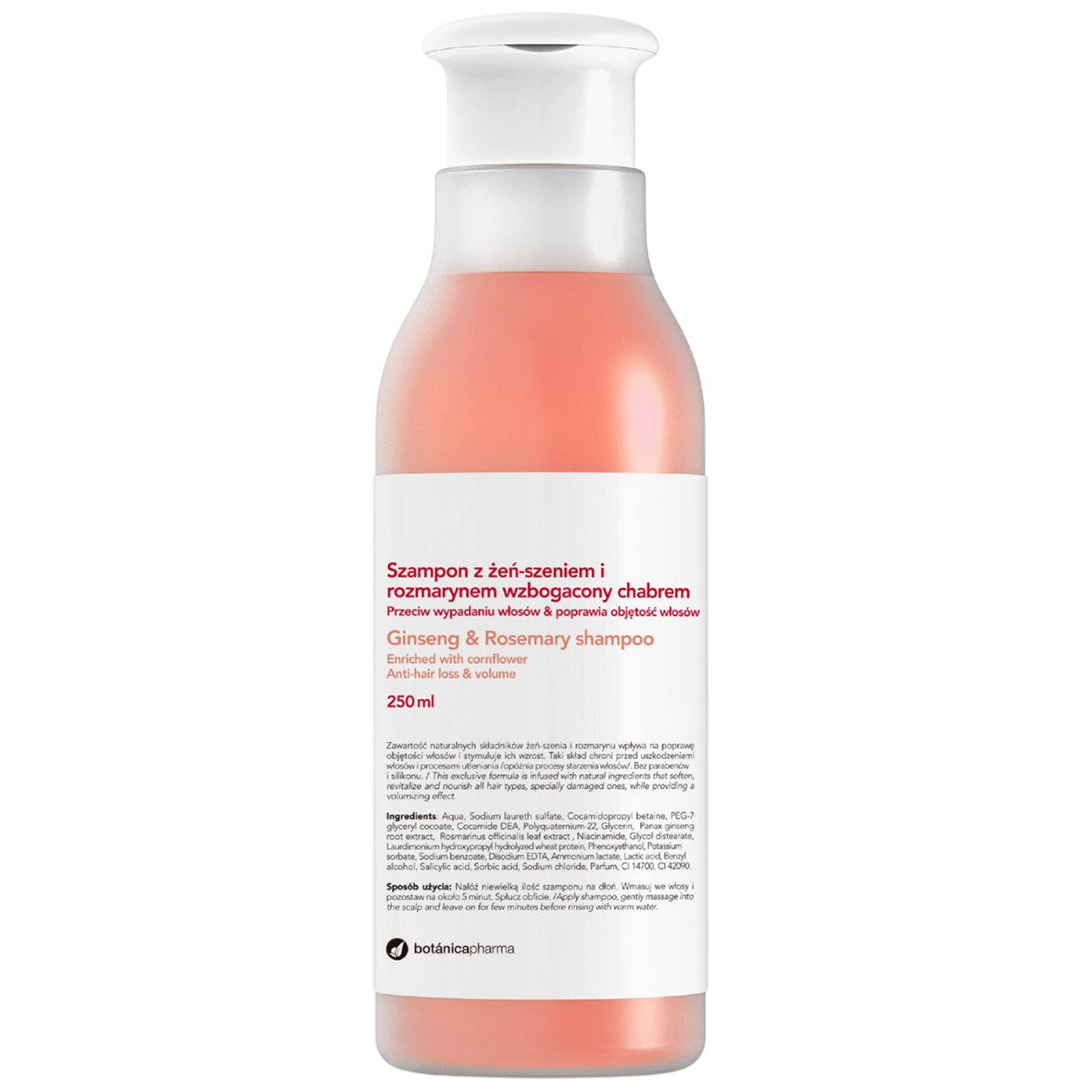 Botanicapharma Botanicapharma, szampon z żeń-szeniem i rozmarynem wzbogacony chabrem, przeciw wypadaniu włosów i poprawa objętości, 250 ml