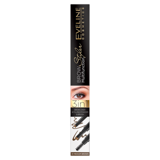Eveline Cosmetics Brow Multifunction Styler, kredka do brwi 3w1, 01 Medium Brown, 3 g - zdjęcie produktu