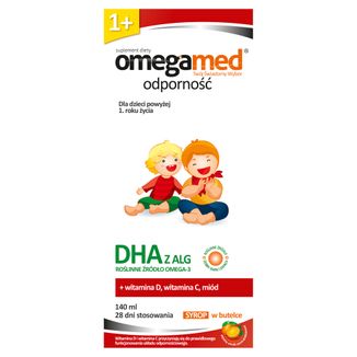 Omegamed Odporność DHA, syrop dla dzieci powyżej 1 roku życia, smak pomarańczowy, 140 ml - zdjęcie produktu
