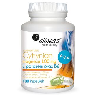Aliness Cytrynian Magnezu 100 mg z potasem oraz B6, 100 kapsułek vege USZKODZONE OPAKOWANIE - zdjęcie produktu