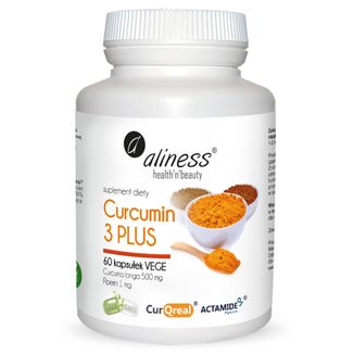 Aliness Curcumin 3 Plus, kurkuma z piperyną, 60 kapsułek vege - zdjęcie produktu