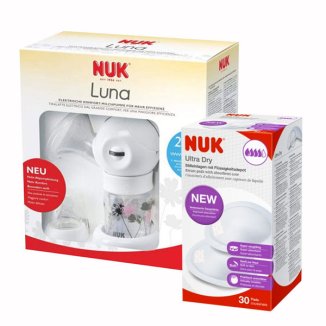 NUK, laktator elektryczny dwufazowy, Luna, 1 sztuka + wkładki laktacyjne, Ultra Dry, 30 sztuk - zdjęcie produktu