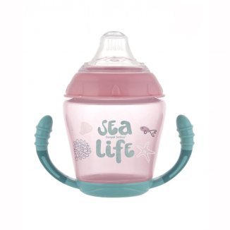 Canpol, kubek niekapek z uchwytami Sea Life, od 9 miesiąca, różowy, 230 ml - zdjęcie produktu