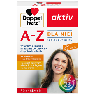 Doppelherz aktiv A-Z Dla Niej, 30 tabletek USZKODZONE OPAKOWANIE Doppelherz aktiv A-Z Dla Niej, 30 tabletek USZKODZONE OPAKOWANIE - zdjęcie produktu