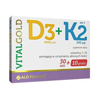 D3 + K2 VitalGold, 30 tabletek + 10 tabletek gratis - zdjęcie produktu