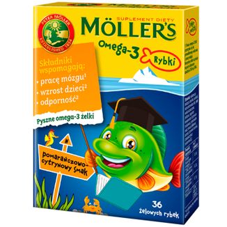 Moller's Omega-3 Rybki, żelki, smak pomarańczowo-cytrynowy, 36 sztuk USZKODZONE OPAKOWANIE - zdjęcie produktu