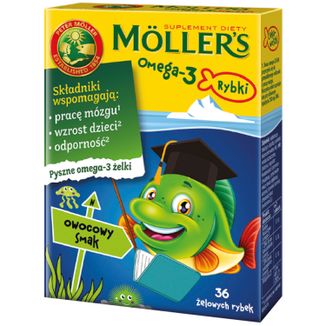 Moller's Omega-3 Rybki, żelki, smak owocowy, 36 sztuk USZKODZONE OPAKOWANIE - zdjęcie produktu