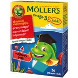 Moller's Omega-3 Rybki, żelki, smak malinowy, 36 sztuk USZKODZONE OPAKOWANIE - miniaturka zdjęcia produktu
