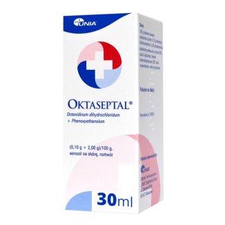 Oktaseptal (0,1 g + 2 g)/100 g, aerozol na skórę, roztwór, 30 ml - zdjęcie produktu