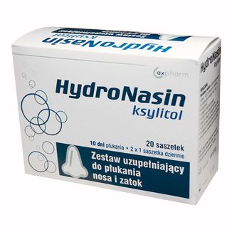 HydroNasin Ksylitol, zestaw uzupełniający do płukania nosa i zatok, 20 saszetek USZKODZONE OPAKOWANIE - zdjęcie produktu