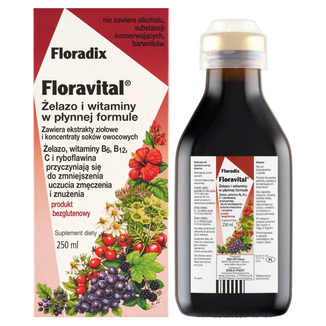 Floradix Floravital Żelazo i Witaminy, 250 ml USZKODZONE OPAKOWANIE - zdjęcie produktu