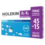 Molekin D3 + K2, witamina D 2000 j.m. + witamina K 75 µg, 45 tabletek powlekanych + 15 tabletek gratis USZKODZONE OPAKOWANIE - miniaturka zdjęcia produktu