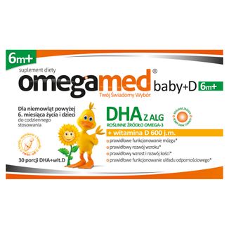 Omegamed Baby+D 6m+, DHA + witamina D, powyżej 6 miesiąca, 30 kapsułek twist-off USZKODZONE OPAKOWANIE - zdjęcie produktu