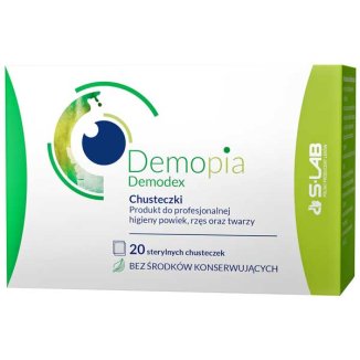 Demopia Demodex, chusteczki do profesjonalnej higieny powiek, rzęs oraz twarzy, 20 sztuk - zdjęcie produktu