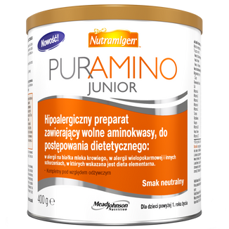 Nutramigen Puramino Junior, hipoalergiczny preparat zawierający wolne aminokwasy do postępowania dietetycznego dla niemowląt od 1 roku, 400 g - zdjęcie produktu