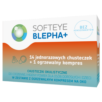 Softeye Belpha +, chusteczki okulistyczne, 14 sztuk + ogrzewalny kompres na oko, 1 sztuka - zdjęcie produktu