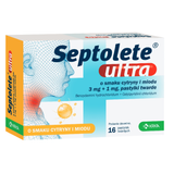 Septolete Ultra o smaku cytryny i miodu 3 mg + 1 mg, 16 pastylek twardych - miniaturka zdjęcia produktu