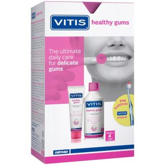 Zestaw Vitis Healthy Gums, płyn do płukania jamy ustnej, 500 ml + pasta do zębów, 100 ml + szczoteczka, 1 sztuka USZKODZONE OPAKOWANIE - zdjęcie produktu