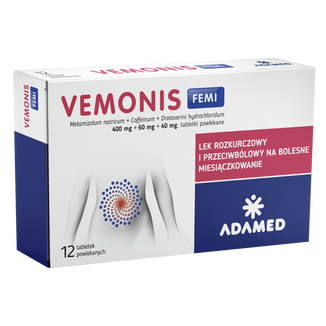 Vemonis Femi 400 mg + 60 mg + 40 mg, 12 tabletek powlekanych - zdjęcie produktu