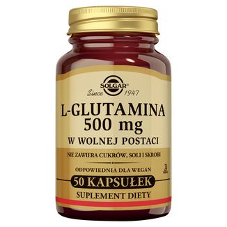 Solgar, L-Glutamina w wolnej postaci, 50 kapsułek KRÓTKA DATA - zdjęcie produktu