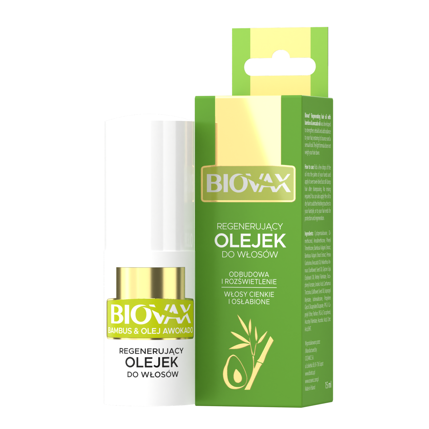Biovax Biovax, regenerujący olejek do włosów, bambus i olej awokado, 15 ml — Inhaltsstoffe und Bewertung