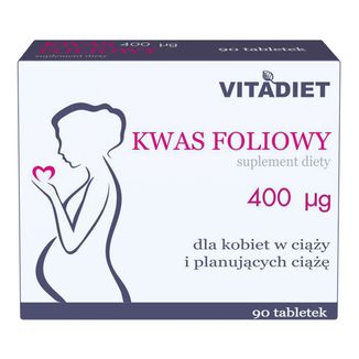 Vitadiet Kwas Foliowy 0,4 mg, 90 tabletek - zdjęcie produktu