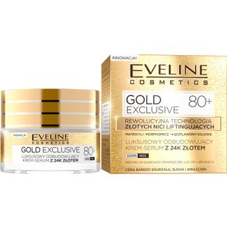 Eveline Cosmetics Gold Exclusive 80+, luksusowy odbudowujący krem-serum z 24k złotem, 50 ml - zdjęcie produktu